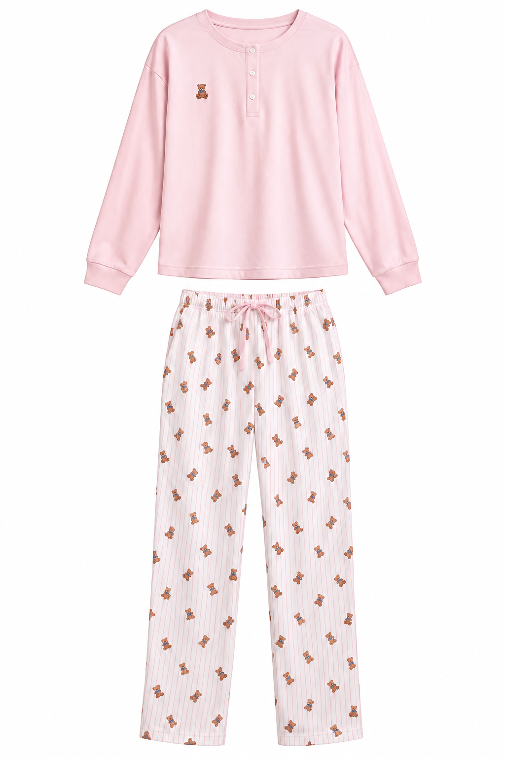 PIJAMA RAYAS OSO ROSA