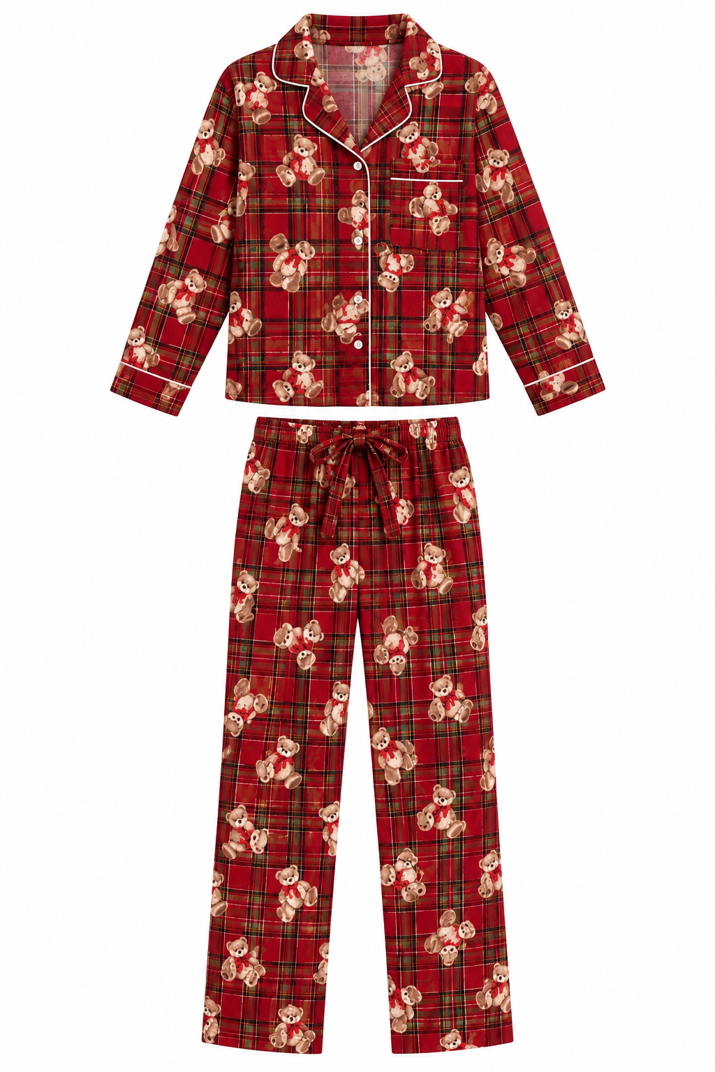 PIJAMA CUADROS OSO ROJO