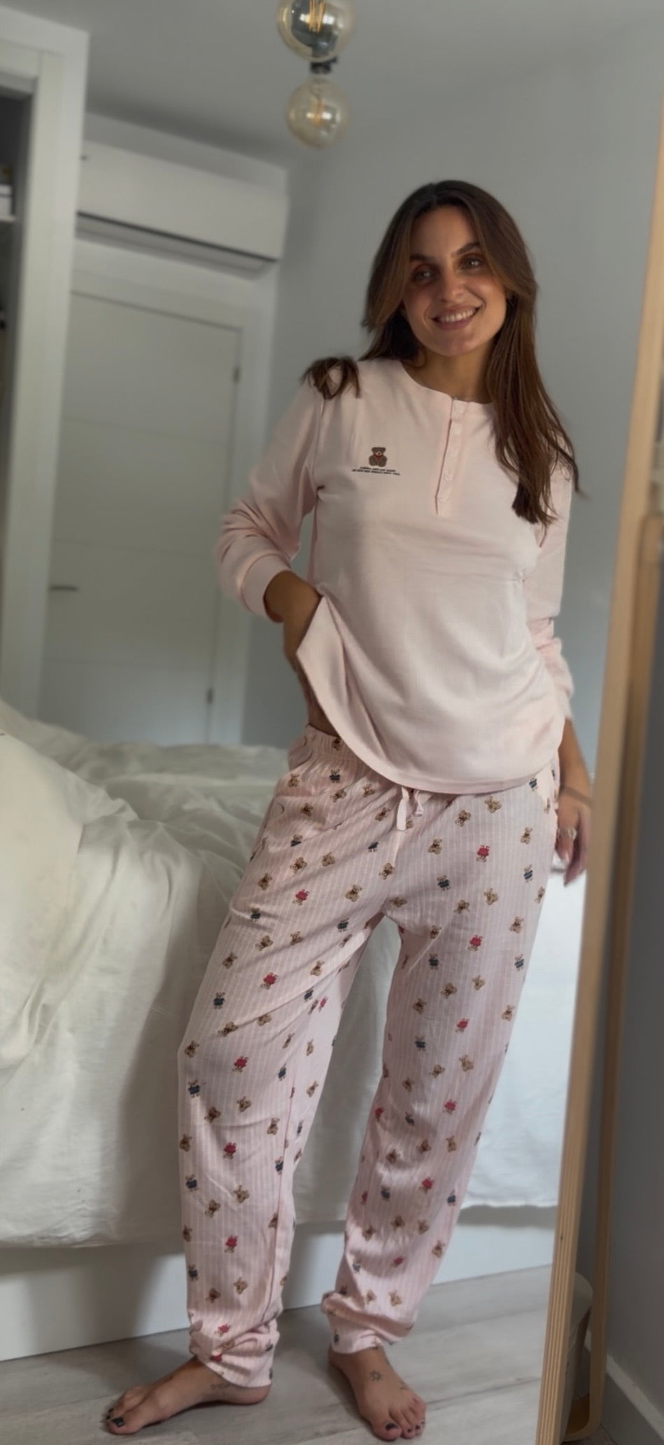 PIJAMA RAYAS OSO ROSA