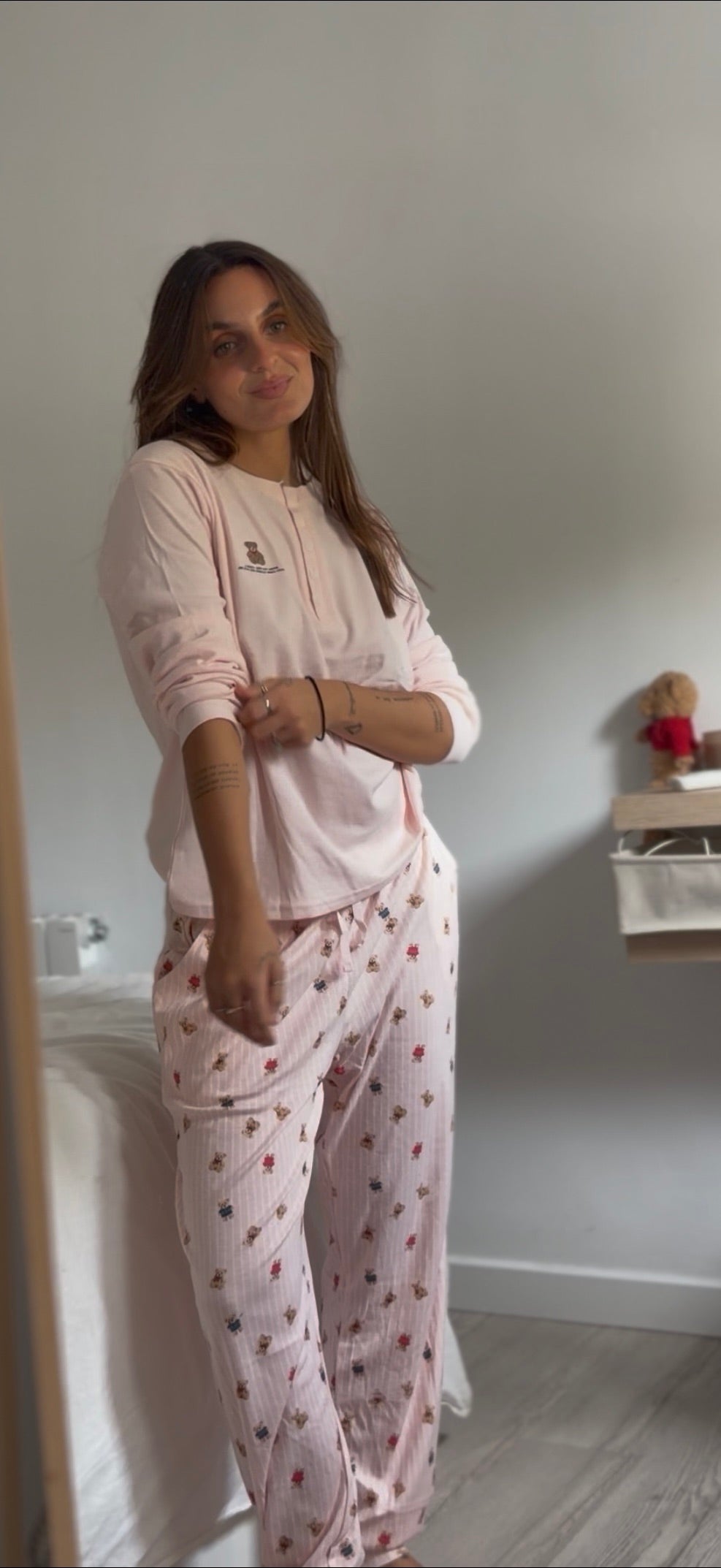 PIJAMA RAYAS OSO ROSA