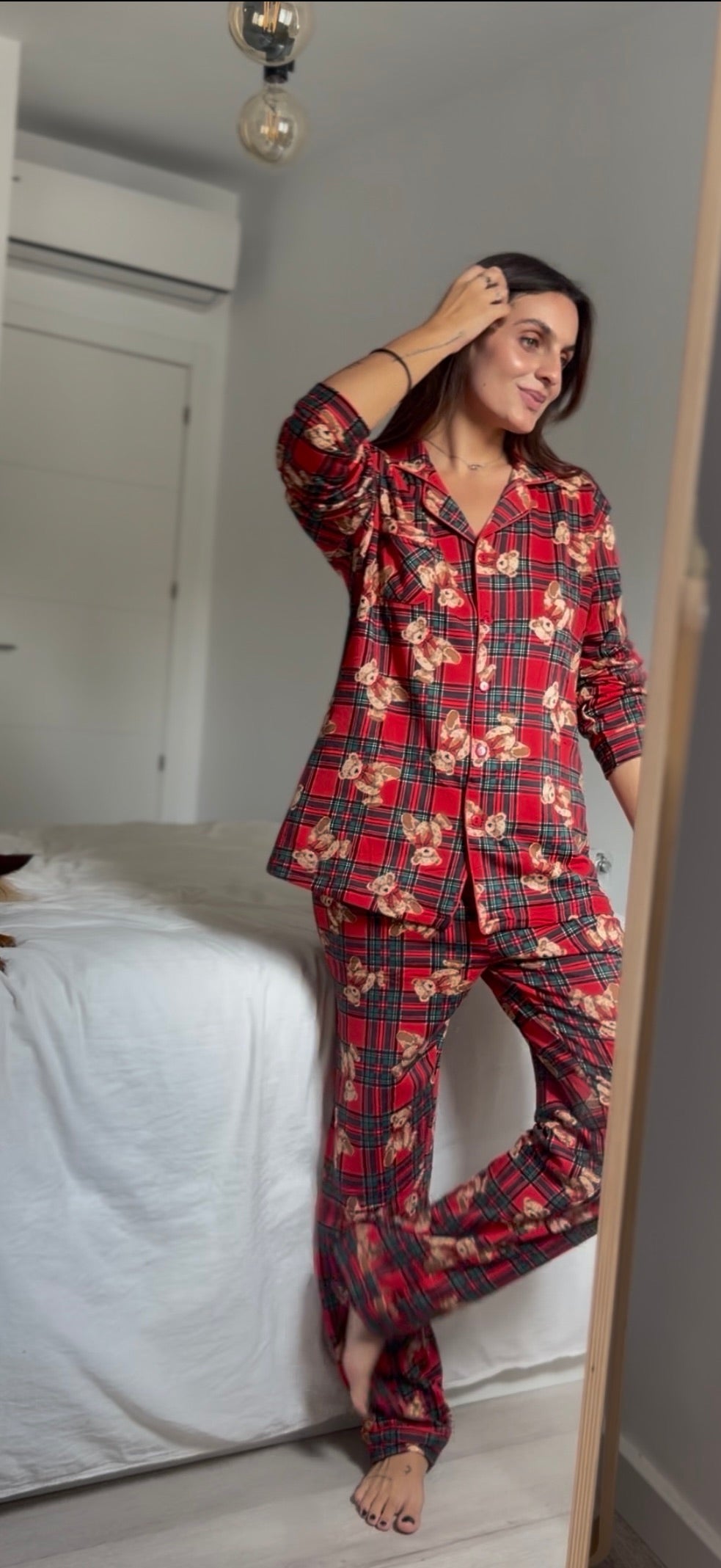 PIJAMA CUADROS OSO ROJO
