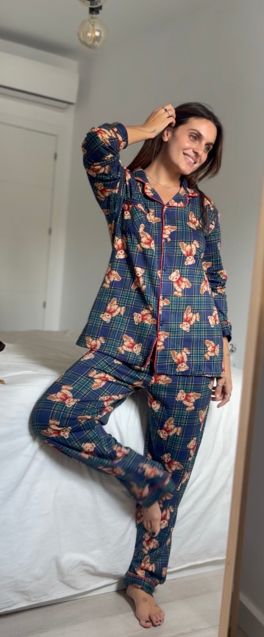 PIJAMA CUADROS OSO VERDE