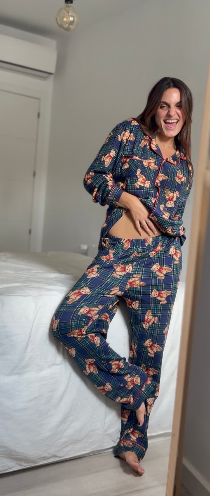 PIJAMA CUADROS OSO VERDE