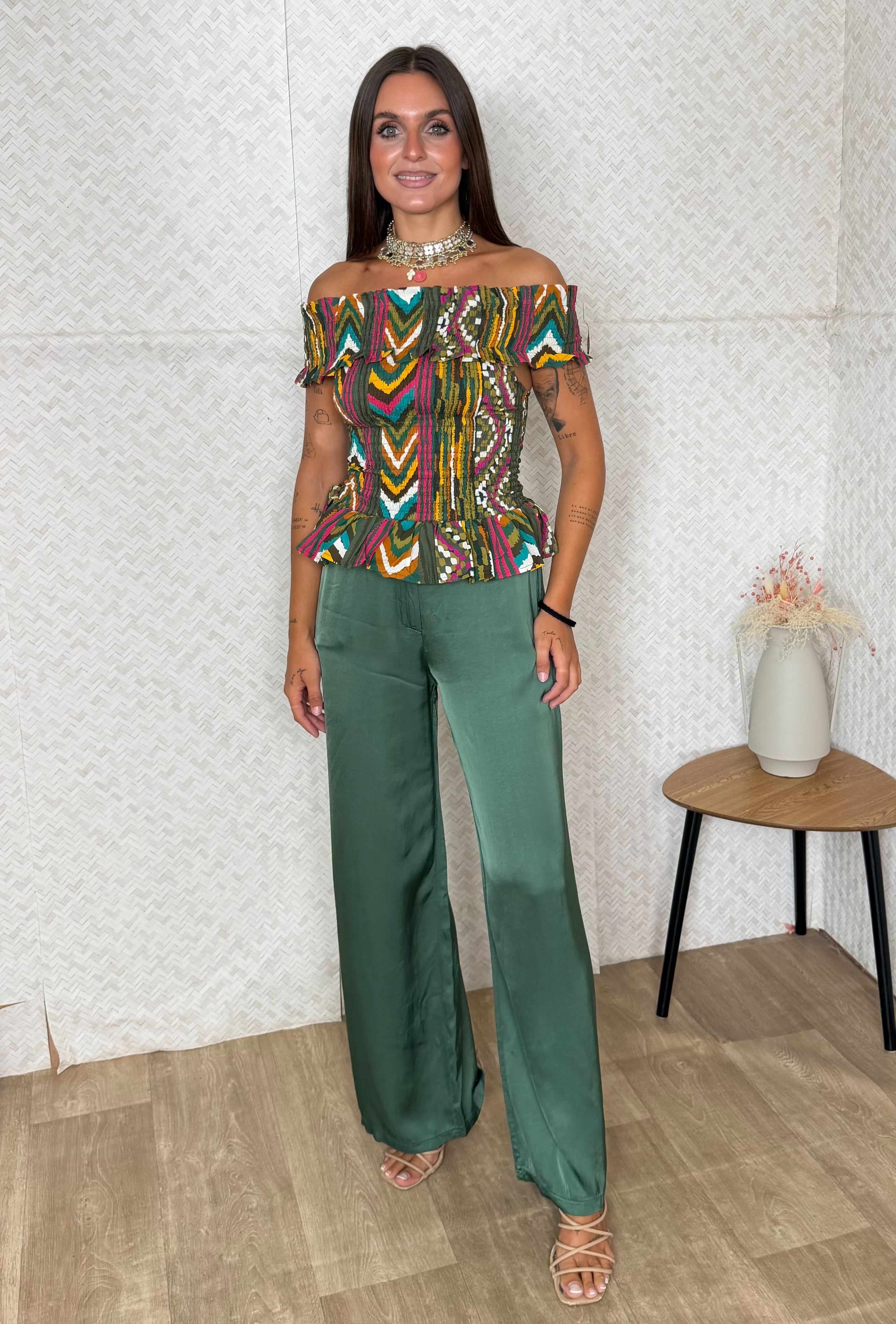 PANTALÓN SATÉN VERDE