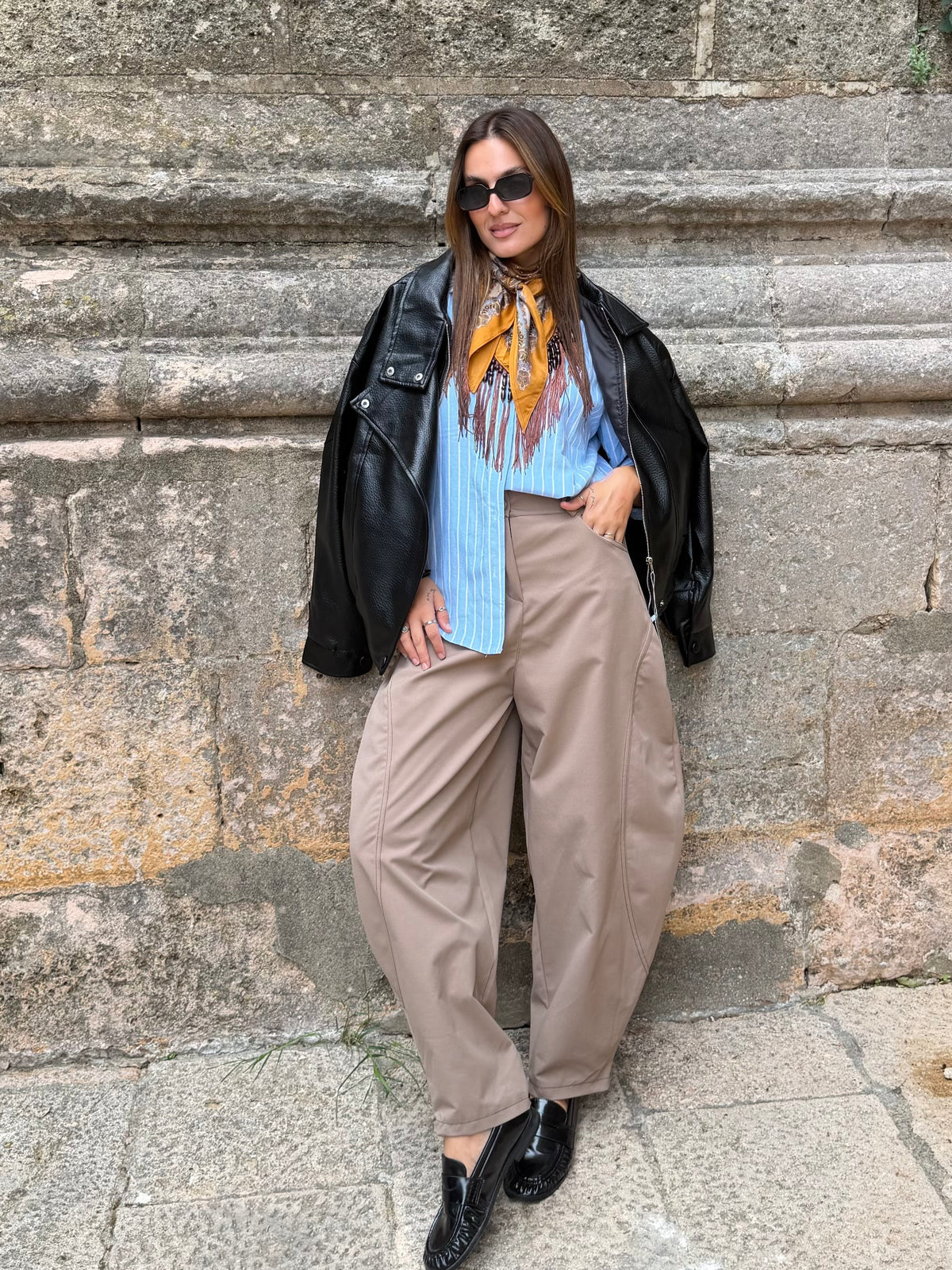 PANTALÓN BALLOON STITCH TOPO