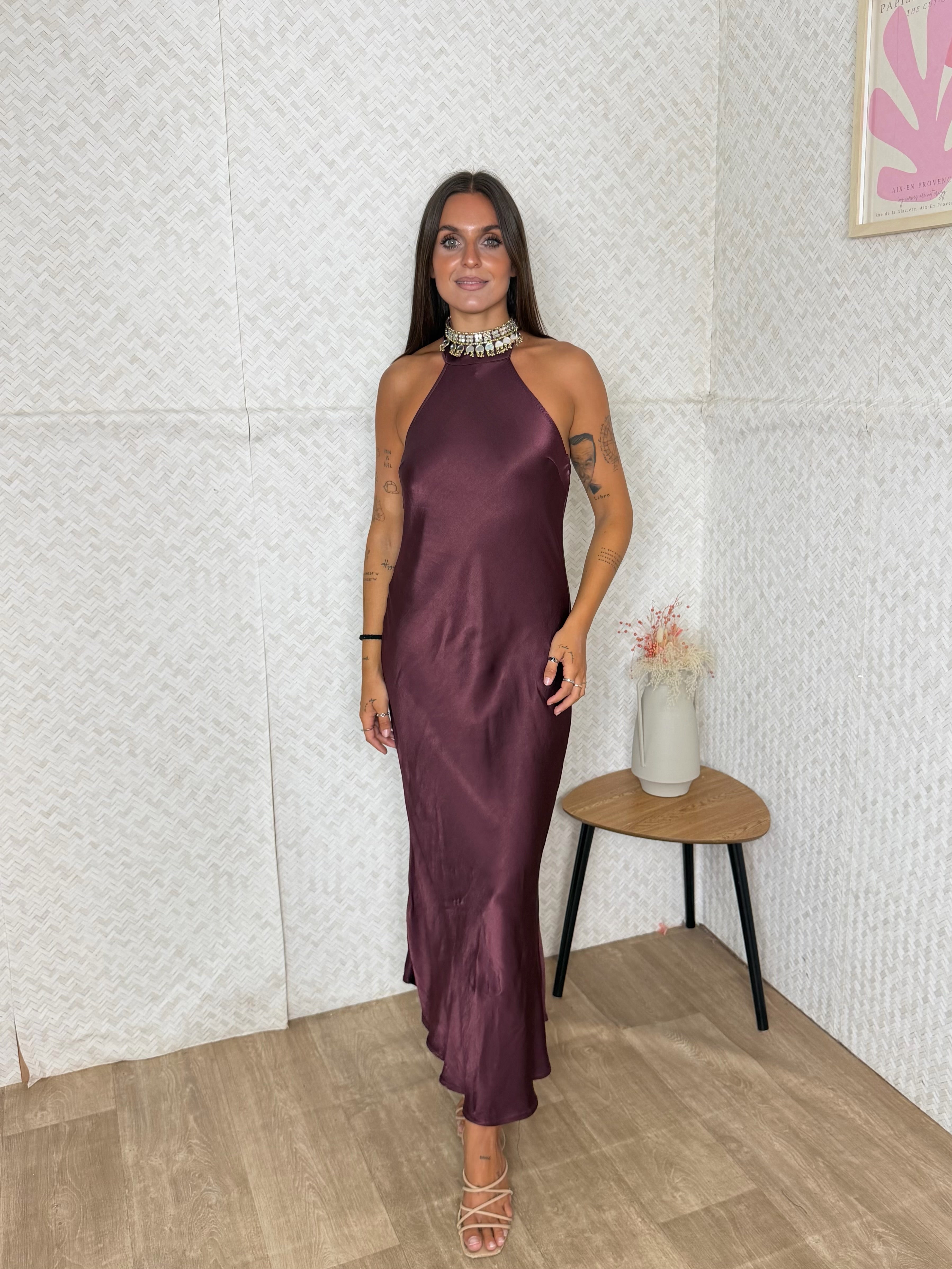 VESTIDO SATEN BERENJENA