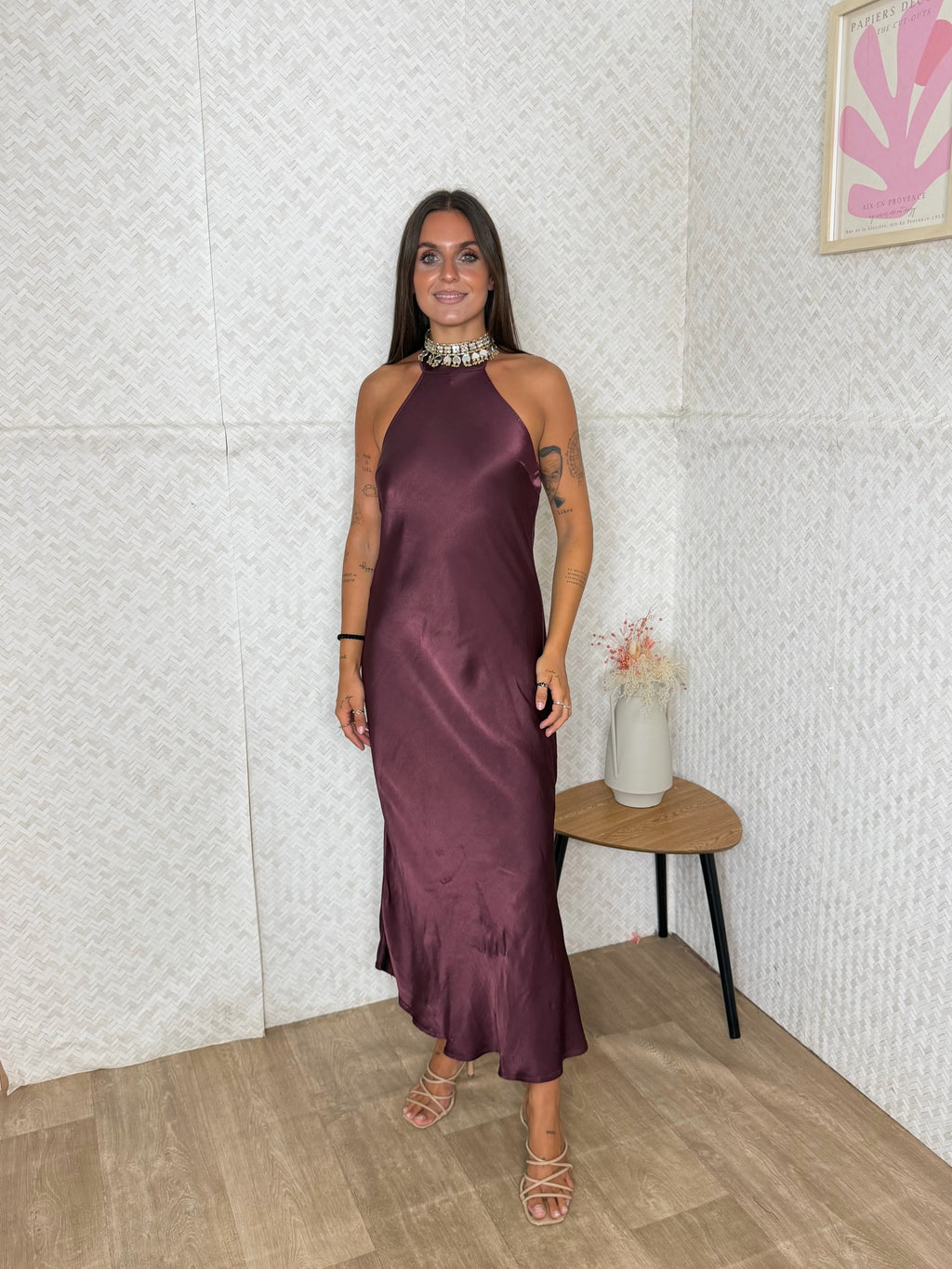 VESTIDO SATEN BERENJENA