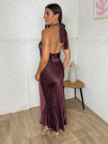 VESTIDO SATEN BERENJENA